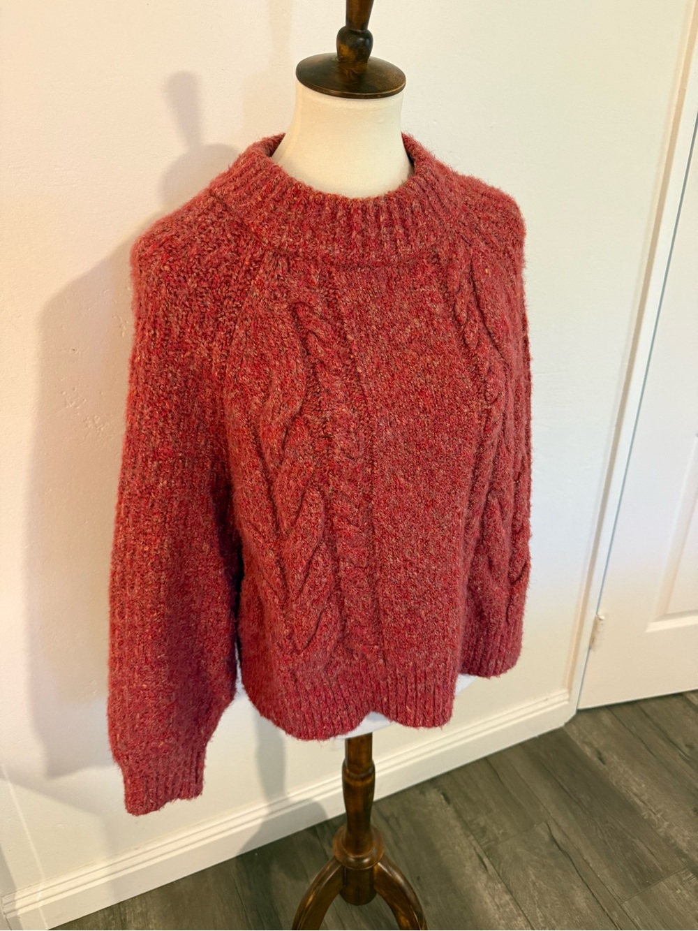 Universal Thread Chunky Cable Turtleneck Sweater in Rose Red